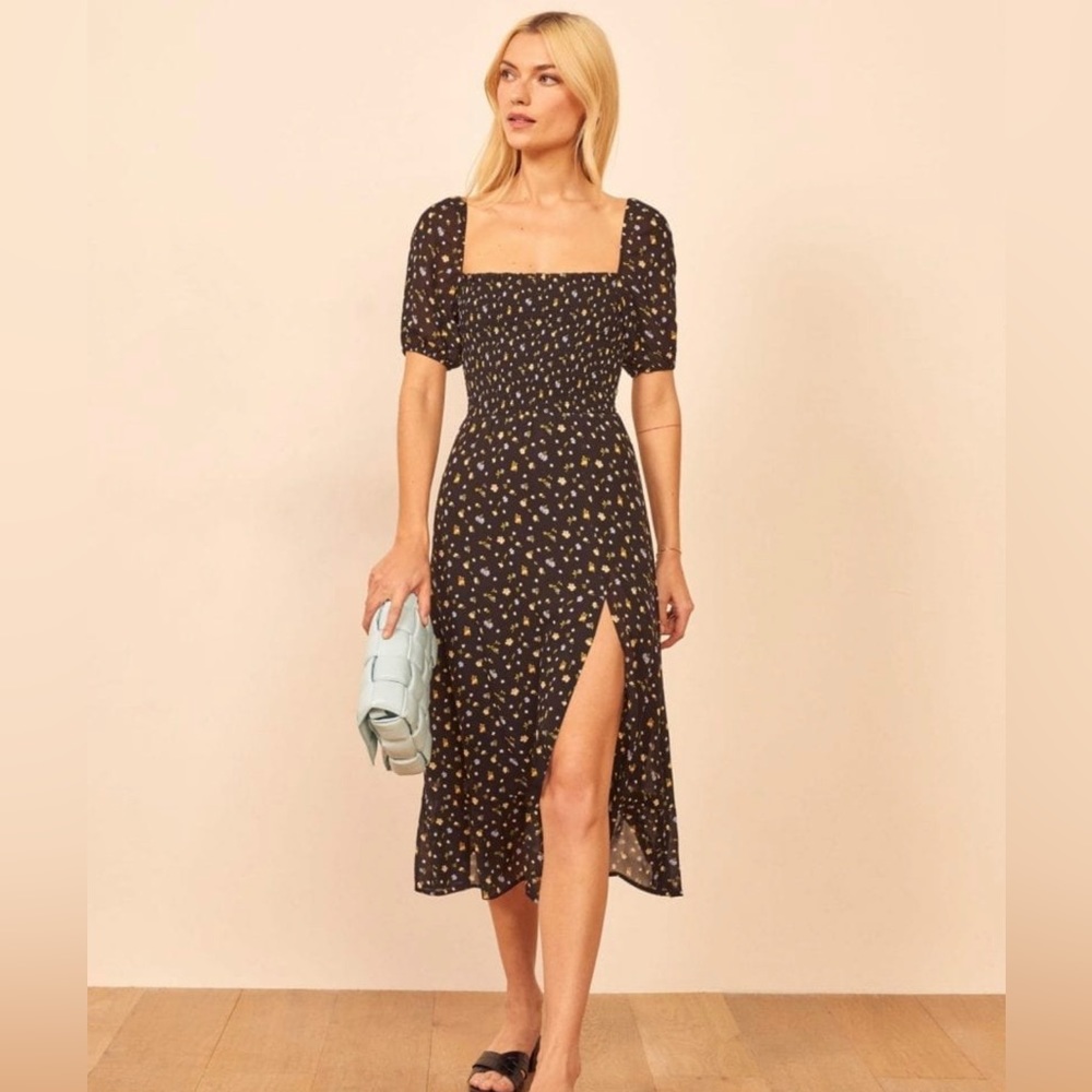 Reformation Meadow Dress - Black Floral Print - Sz XS